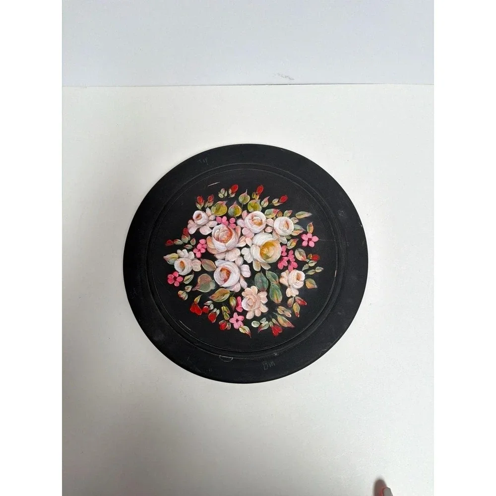 Vintage Hand Painted Floral Toleware Wood plate Serving‎ Tray 16